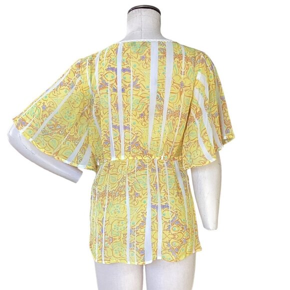 Nine West Vintage America "Dawn" BOHO Sheer Yellow Top Sz S #220K - Picture 5 of 7
